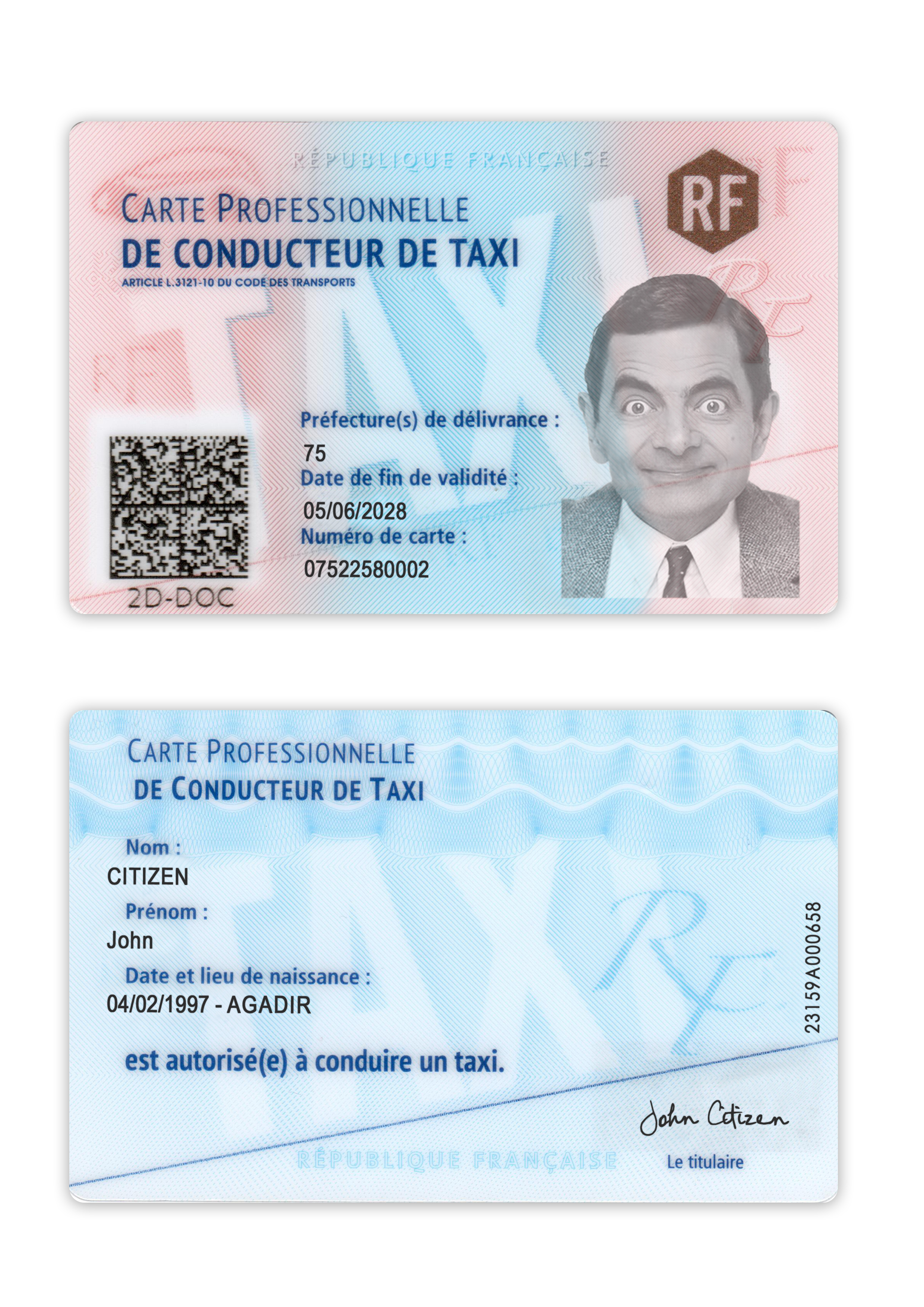 France taxi driver ID card
